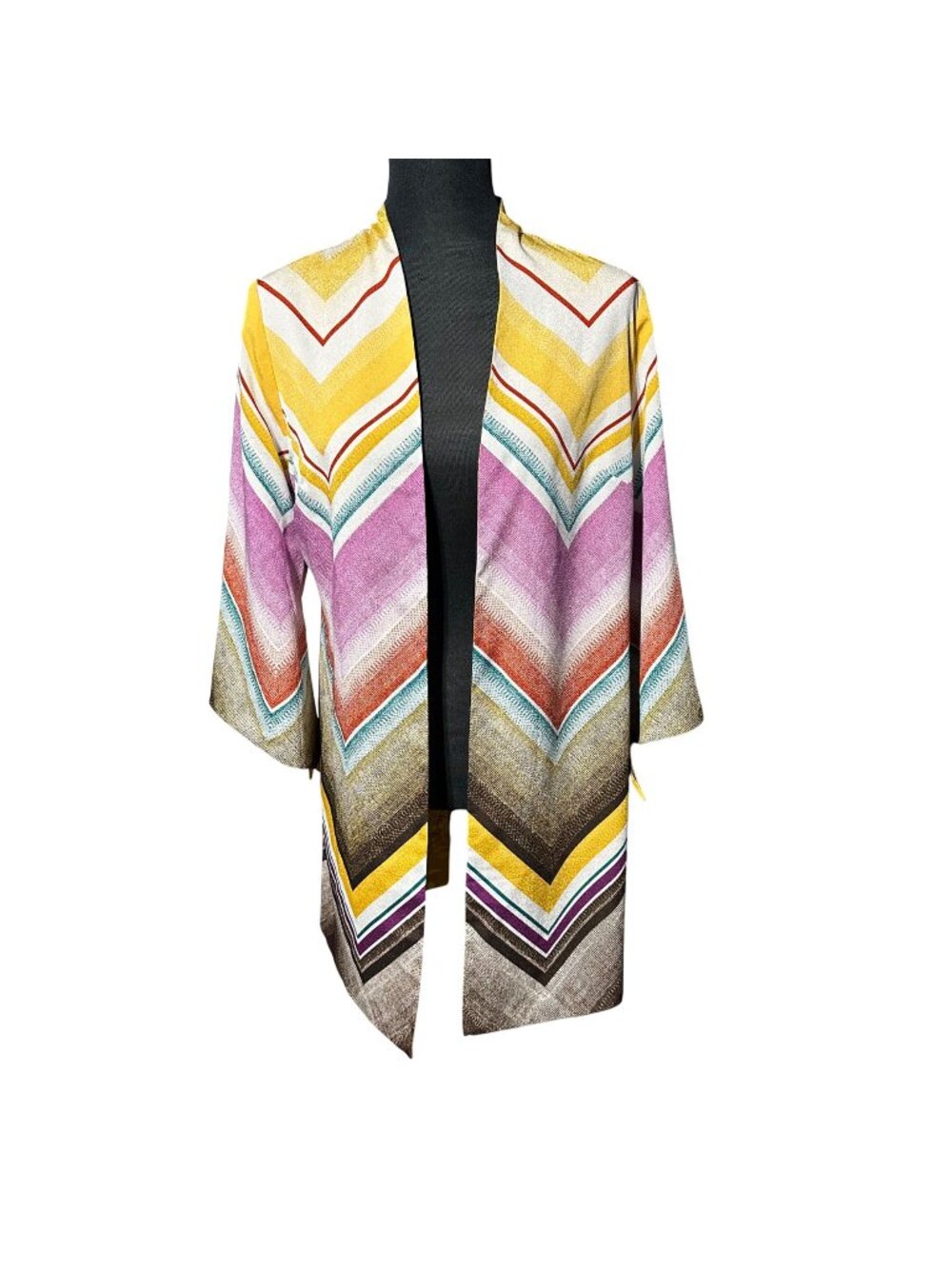 Chico’s Reversible Chevron-Jacquard Kimono Women’s Size S Open Front Side Slit